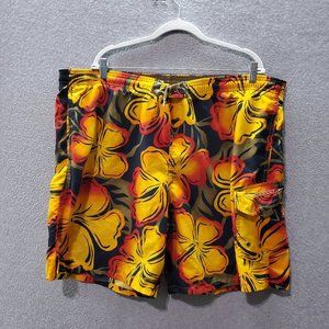 Speedo Men‎ Swim Trunks 2XL Yellow Floral Hawaiian Cargo Pocket 8.5" Inseam